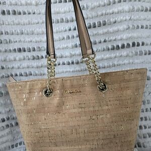 Calvin Klein Cork Textured Tote with Gold Accents